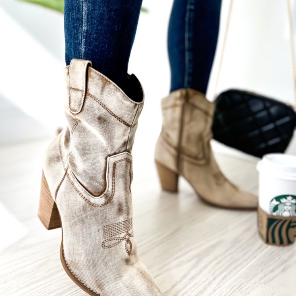 Corkys Beige Western-Style Ankle Boots